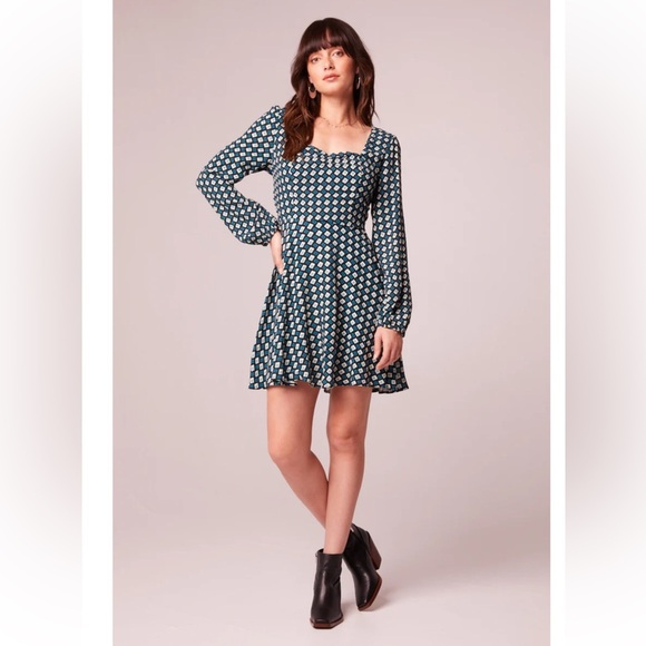 Band of the Free Genevieve Teal Diamond Long Slv Mini Dress Sz SM $119 RetailNWT - Picture 7 of 10